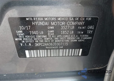 2018 Hyundai Accent Se z USA, uszkodzony, nr VIN 3KPC24A36JE007115